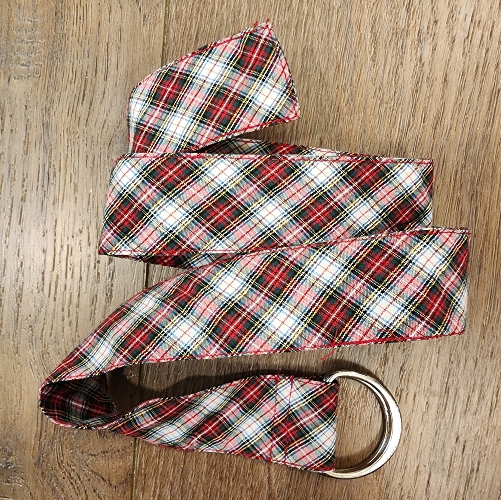 Ralph Lauren Adjustable Belt Plaid Silver Tone Buckle Cloth Ribbon Belt size XS